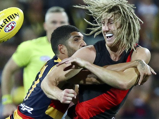 AFL - Adelaide Crows v Essendon - Round 4  - Adelaide Oval. Curtly Hampton and Dyson Heppell.  Picture Sarah Reed