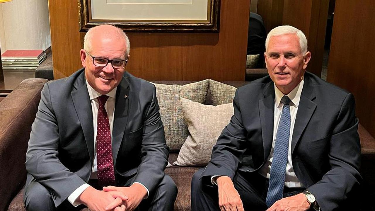 Scott Morrison and Mike Pence at the Asian leaders summit in Seoul. Picture: Supplied