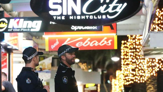 Police on patrol in Surfers Paradise. Picture Glenn Hampson.