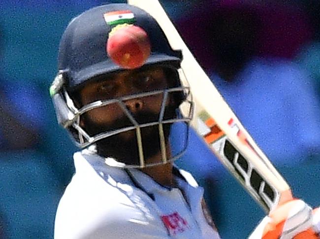 India's Ravindra Jadeja plays a shot on the third day of the third cricket Test match between Australia and India at the Sydney Cricket Ground (SCG) in Sydney on January 9, 2021. (Photo by Saeed KHAN / AFP) / -- IMAGE RESTRICTED TO EDITORIAL USE - STRICTLY NO COMMERCIAL USE --