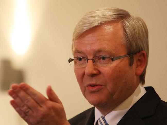 Australian Prime Minister Kevin Rudd holds a press conference at the Kong Arthur Hotel in Copenhagen while in Danish captial for the 2009 United Nations Climate Change summit.