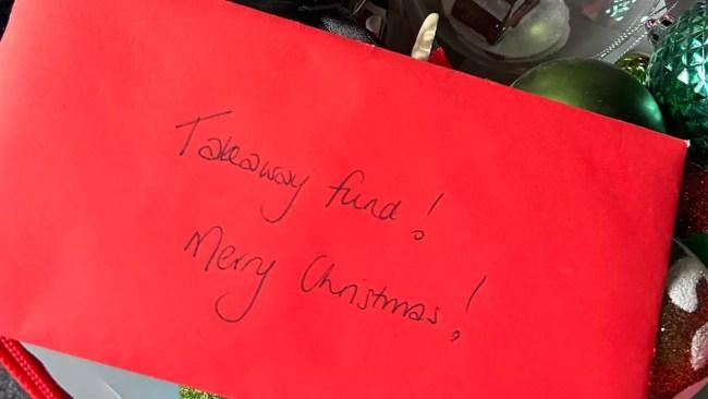 The surprise takeaway envelope made life easier for the woman at Christmas. Photo: Facebook