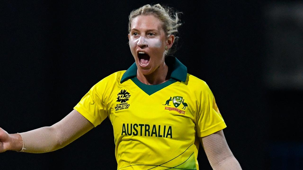 Delissa Kimmince of Australia celebrates a wicket.