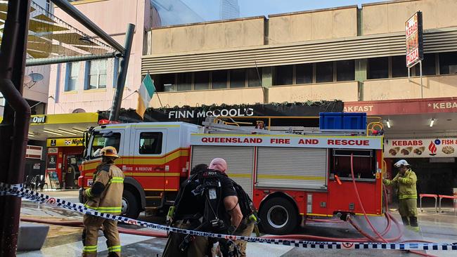 Emergency services on scene in the Fortitude Valley mall following a fire at a nightclub. Picture: Nathan Edwards