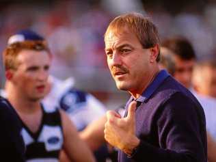 GEELONG DAYS: Malcolm Blight addresses his players during a AFL match in Melbourne. Picture: Getty Images