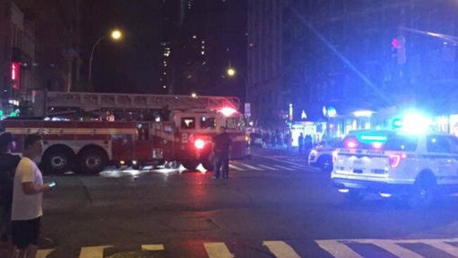 Emergency services on the scene of a reported dumpster blast which has injured up to 15 in New York. Source: Twitter