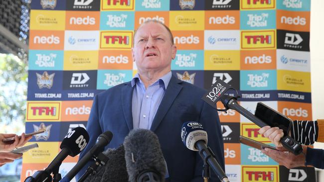 Gold Coast Titans press conference at Parkwood regarding the sacking of coach Garth Brennan. Titans chairman Dennis Watt holds a press conference. . Picture Glenn Hampson