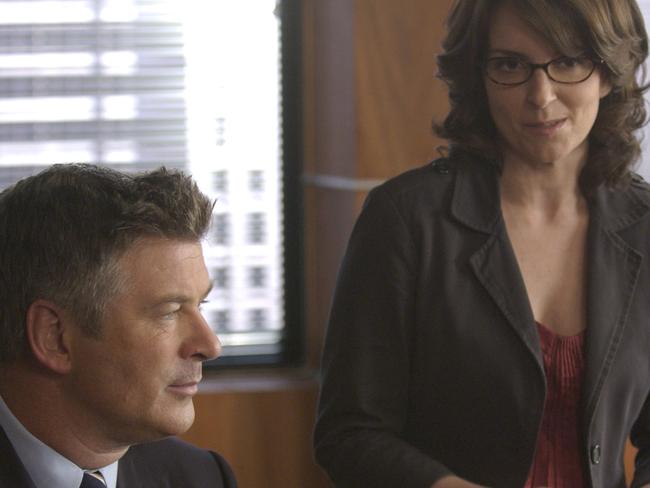 Actors Alec Baldwin (L) and Tina Fey in scene from TV show '30 Rock', Episode 103 'Jack the Writer'. Pic Barbara Nitke/NBC.