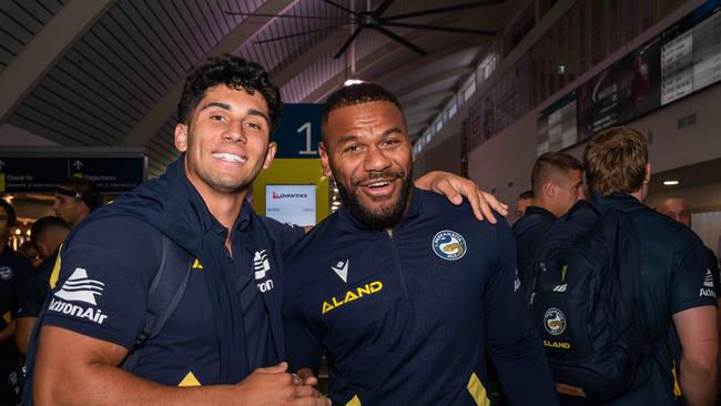 Parramatta Eels players have touched down in Darwin ahead of their clash with Brisbane Broncos. Picture: Pema Tamang Pakhrin