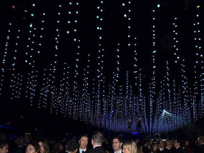 Fairy lights designed to look like stars at the Governors Ball rooftop party. Picture: Nick AGRO/AFP