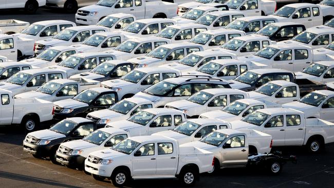 Imported cars wait in a compound at Glebe Island, Sydney. Picture: Sam Mooy.