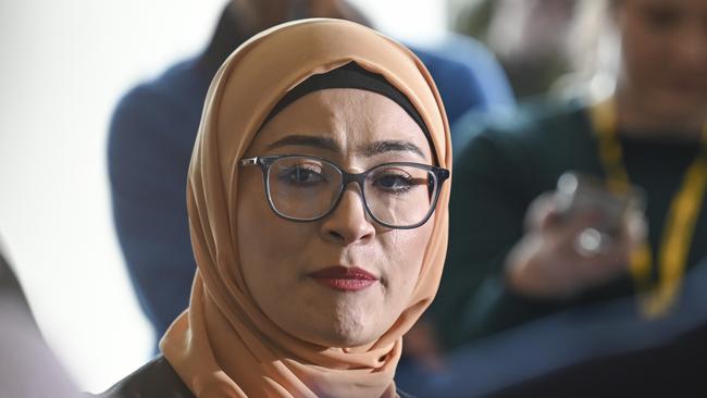 Senator Fatima Payman holds a press conference at Parliament House in Canberra. Picture: NewsWire / Martin Ollman