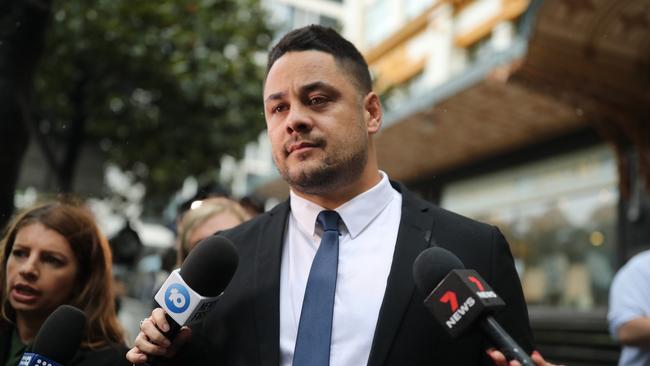 Former NRL superstar Jarryd Hayne outside the Downing Centre in Sydney. Picture: NCA NewsWire / Christian Gilles