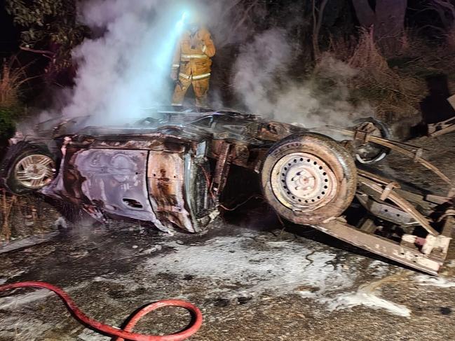 Emergency services were called to ute fire on Savages Rd at Fish Creek about 12.30am Wednesday. Picture: Facebook/Fish Creek CFA Fire & Rescue