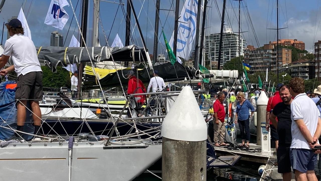 Sydney to Hobart yachts preparing to leave the dock.