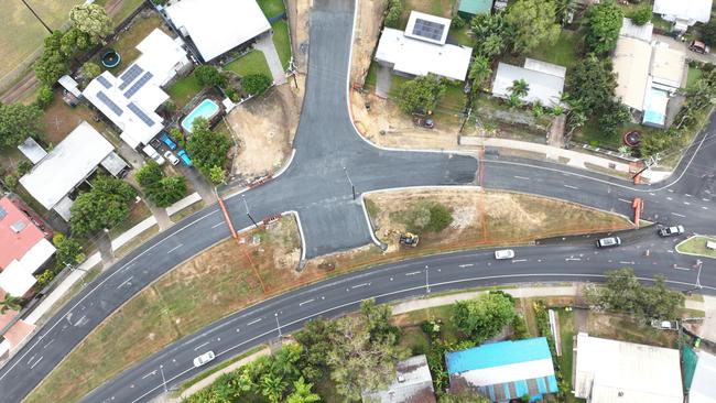 Aerial view of the Trinity Beach Road intersection upgrade. Picture: Brendan Radke