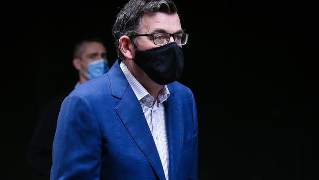 Victorian Premier Daniel Andrews wears his mask as he arrives to address the media. Picture: NCA NewsWire / Ian Currie