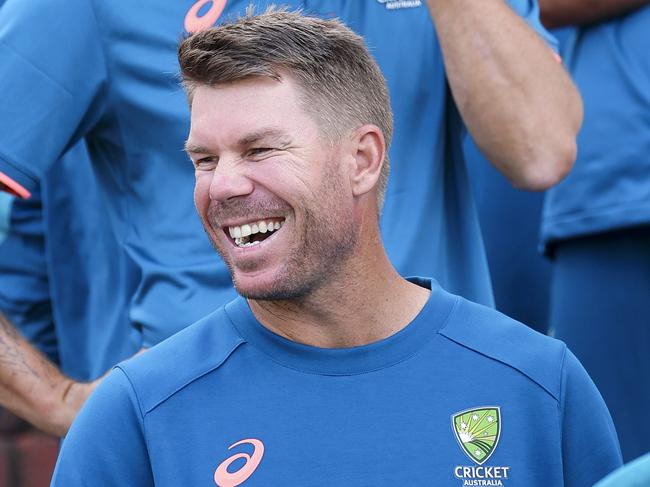 WELLINGTON, NEW ZEALAND - FEBRUARY 19: David Warner looks on during a Mihi Whakatau ahead of the Men's T20 International series between New Zealand and Australia at Basin Reserve on February 19, 2024 in Wellington, New Zealand. (Photo by Hagen Hopkins/Getty Images)