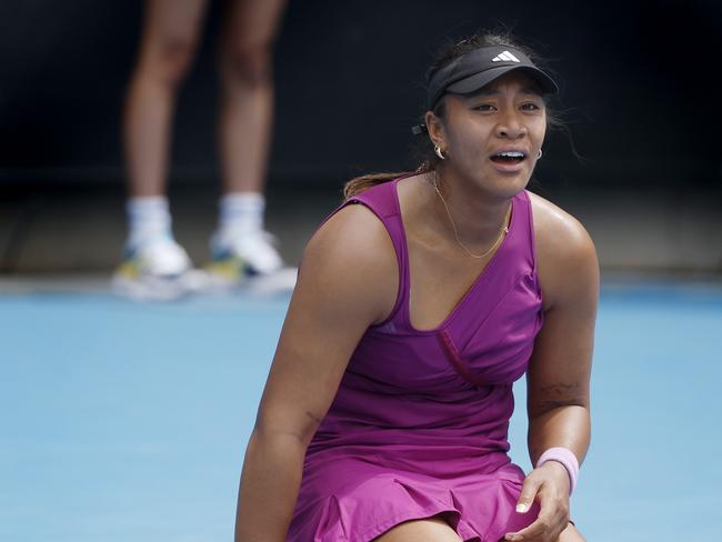 An emotional Destanee Aiava after winning her round 3 qualifying match and advancing to the main draw on January 9. Picture: Michael Klein