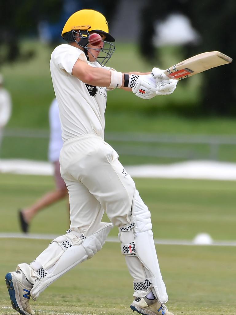 Wests batsman Isaiah Snell South Brisbane v Wests in the Sci-Fleet first grade competition. Saturday October 1, 2022. Picture, John Gass