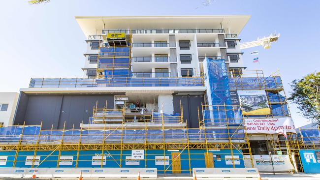 General photograph of cinema and Lato Baia apartments development in Wynnum during construction in September. Picture: Richard Walker