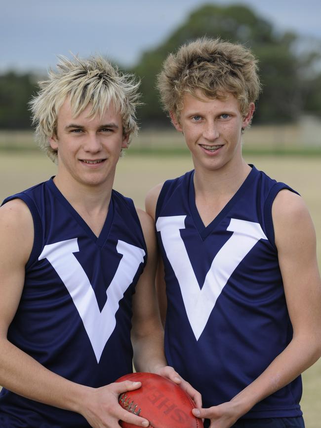 Nick Tuddenham (left) and Lachie Whitfield at Lloyd Park, Langwarrin in 2009.