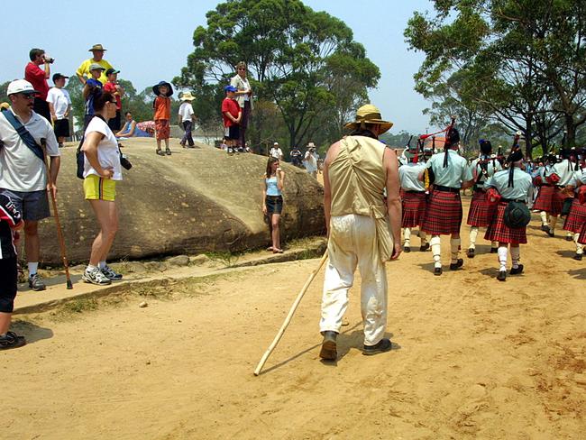 Crowd looks on at Old Sydney Town the day before closed down in 2003. Picture: Guy Wilmott