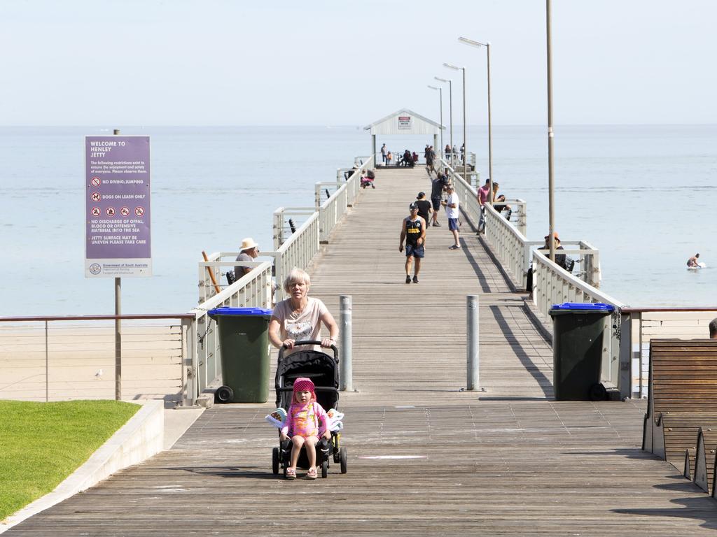 Henley Beach Square, jetty and beach. Picture: Emma Brasier