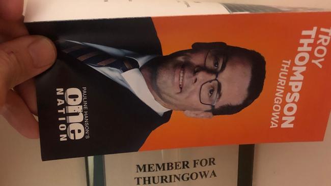 Former One Nation's Thuringowa candidate Troy Thompson put this over the Member for Thuringowa’s door.