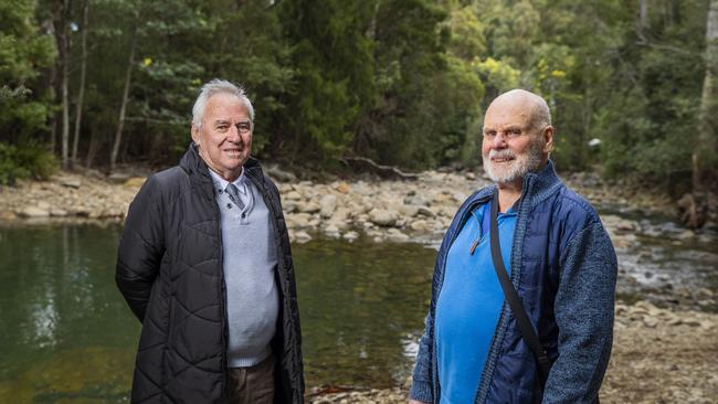 Members of Kingborough Residents Voice at the Longley swimming hole Councillor David Grace and Julian Punch. Julian Punch from the Voice is a strong advocate for a pool for the area. He has also been lobbying council to fix up the local outdoor swimming hole. Picture: Richard Jupe