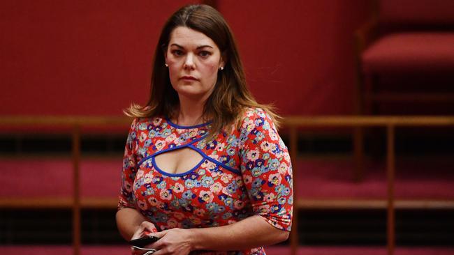 Senator Sarah Hanson-Young has led questioning of Mr Milne and Ms Guthrie. Picture: AAP