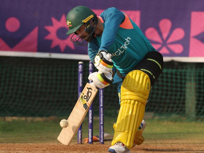 Glenn Maxwell back in the nets following his golf cart concussion. Picture: Robert Cianflone/Getty Images