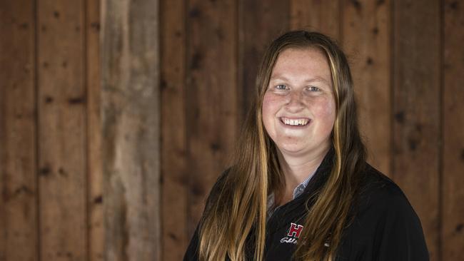 Ellie McDonald on farm at Dadswells Bridge, where she juggles volunteering at the local CFA with her stud sheep responsibilities. Picture: Zoe Phillips