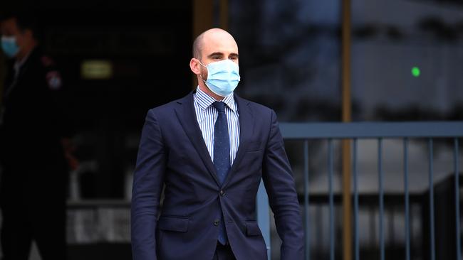 Brendan Bevan, lawyer for former Tasmanian Liberal MP Adam Brooks, leaves the Redcliffe Magistrates Court, north of Brisbane. Mr Brooks is charged with possessing a handgun, tainted property and ammunition. Picture: Dan Peled / NCA NewsWire