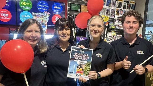 The Colonnades Newsagency team that sold a $3.3 million winning lotto ticket, which has been finally claimed after three weeks. Picture: Supplied