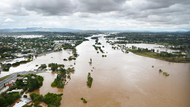 Monster river the Mary River at its peak of 19.95m. Kidd Bridge is under water in the foreground looking south east. 2013 aerial flood pictures of Gympie. Photo Craig Warhurst / The Gympie Times