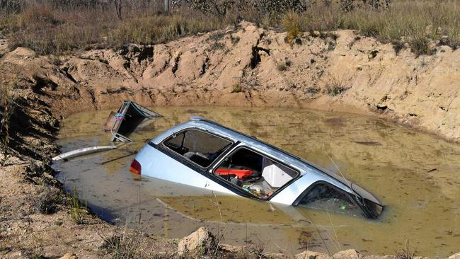 Car in dam at corner of Neilsen Road and Sugarloaf Road, Stanthorpe.