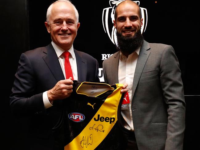 Malcolm Turnbull with Bachar Houli this week at Punt Rd Oval. Picture: Getty Images