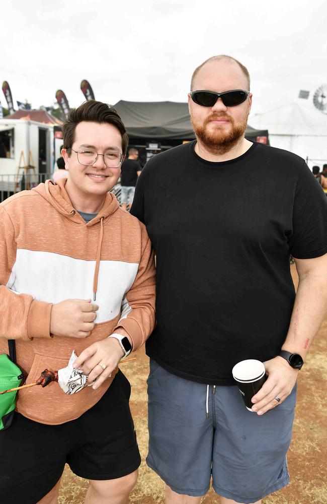 Cameron Hartigan-Keeme and Sidney Mrwa at Meatstock, Toowoomba Showgrounds. Picture: Patrick Woods.