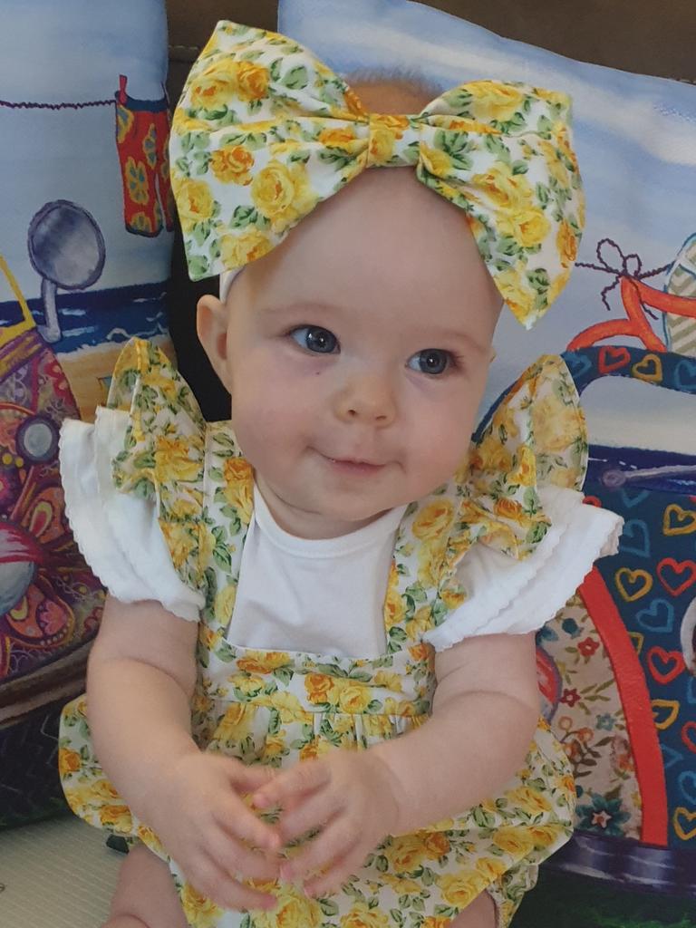 Matilda Wilson at home wearing a homemade outfit made by mum. Picture: Cameron Wilson