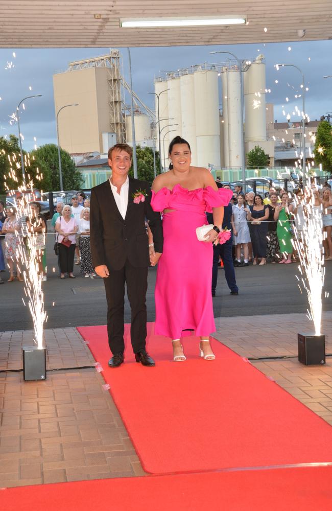 Toowoomba school formals. At the 2023 St Ursula's College formal is graduate Amelia Land with her partner Jake Collins. Picture: Rhylea Millar