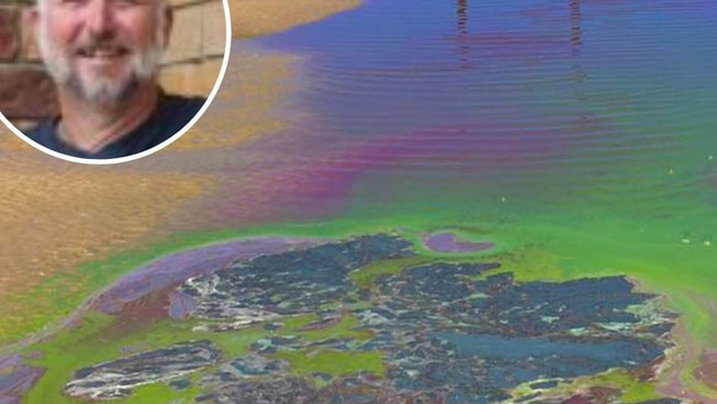 Ice Man Rob Gough (inset) took to Facebook in the search to identify what caused a sickening change of water colour at a Double Island Point lagoon. Authorities say it is an outbreak of the algae "sea scum".