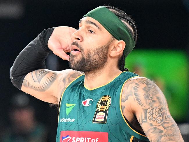 HOBART, AUSTRALIA - DECEMBER 29: Jordon Crawford of the Jackjumpers  during the round 14 NBL match between the Tasmania Jackjumpers and Brisbane Bullets at MyState Bank Arena, on December 29, 2024, in Hobart, Australia. (Photo by Steve Bell/Getty Images)