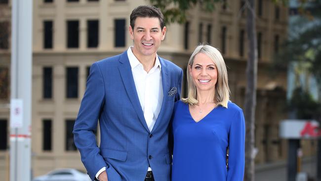 Channel 7 personality Basil Zempilas with wife Amy at Elizabeth Quay Picture: Jackson Flindell / The West Australian