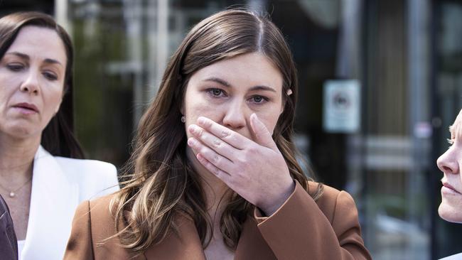 Brittany Higgins spoke outside the ACT Supreme Court after Mr Lehrmann’s trial was aborted due to juror misconduct. Picture: NCA NewsWire / Gary Ramage