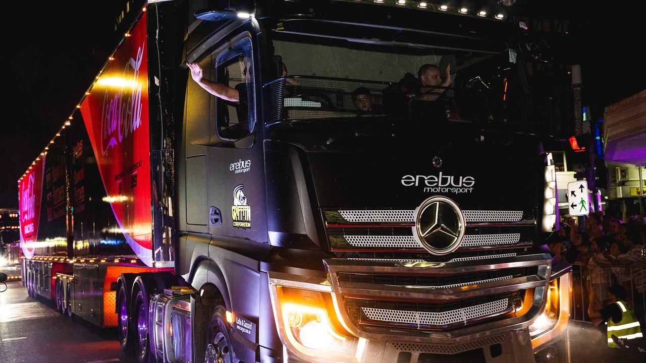 Thousands of racing fans welcomed the Night Transporter Convoy into the Darwin CBD ahead of the 2023 Darwin Supercars. Picture: Pema Tamang Pakhrin