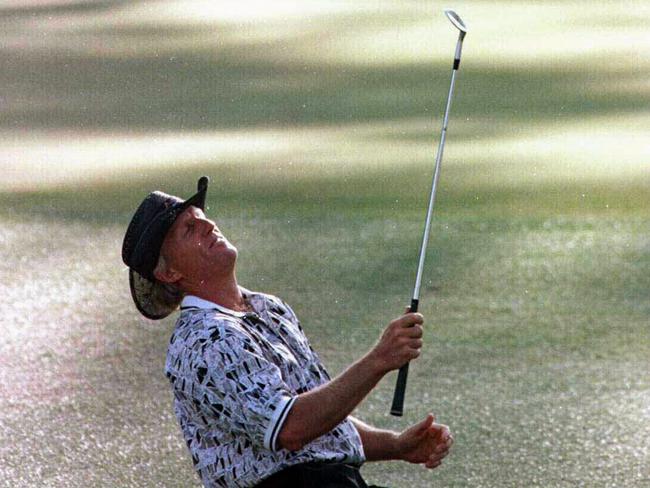 Greg Norman competing in the US Masters tournament at Augusta in 1996.