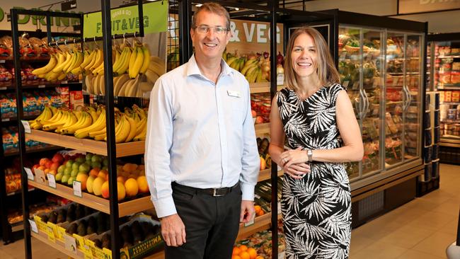 Woolworths general manager wholesale Ian McDonald and Caltex’s executive general manager Jo Taylor. Picture: Damian Shaw