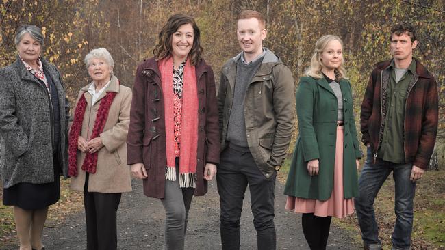 The cast of the ABC TV series Rosehaven, from left, Kris McQuade, Noela Foxcroft, Celia Pacquola, Luke McGregor, Katie Robertson and David Quirk. Supplied by ABC TV.