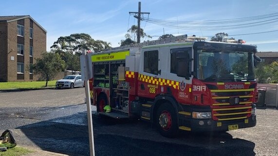 Fire crews responding to the blaze at a unit in Malabar this morning.